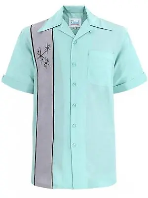 Vintage 1950s Retro Fifties Look  Daytona  Men's Bowling Shirt In Mint Green • £52.99