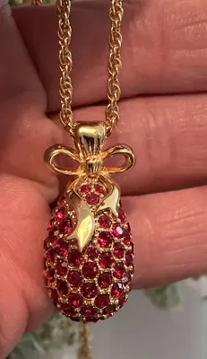 Joan Rivers Deep Ruby Red Crystal Faberge Egg Pendant Necklace  1990s • $25
