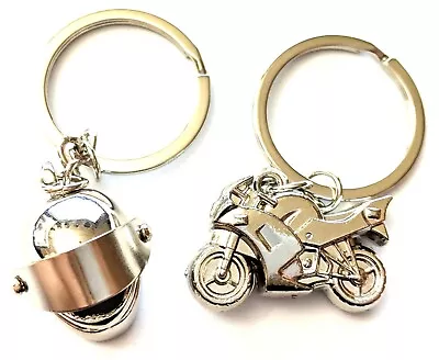 Motorcycle Helmet Keychain & Mini Chrome Motocycle Combo Set • $4.95