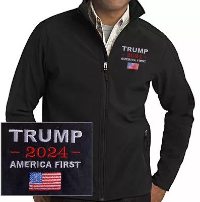 Trump 2024 America First Embroidered Soft Shell Jacket Nice! Black 2024 • $44.99