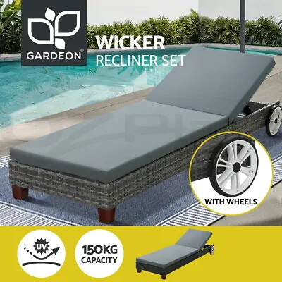 $208.95 • Buy Gardeon Sun Lounge Wicker Lounger Day Bed Wheel Patio Outdoor Furniture Setting