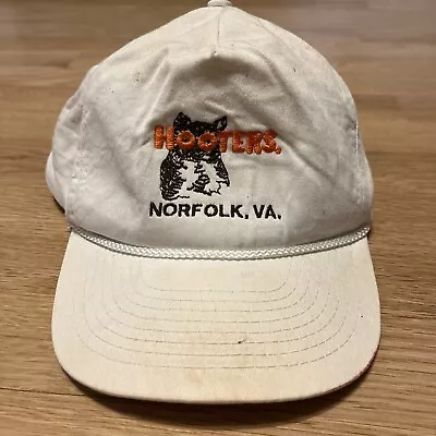 VTG 80s 90s Hooters Restaurant Norfolk VA Tan Snapback Hat Cap Owl Rope Stains • $12.90