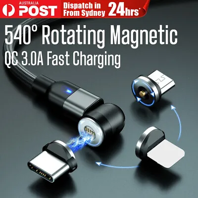 $7.50 • Buy New 540° Magnetic Rotation 3.0A Fast Data Charging Cable IPhone Micro USB Type C