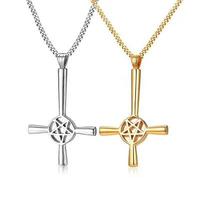 Religious Pendant Inverted Cross Pentacle Pentagram Star Necklace Chain Satanic • £6.46