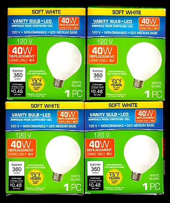 4-Pack G25 Globe LED Light Bulb 4W=40W Vanity Light Bulbs Soft White 3000K • $15.95