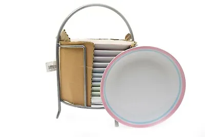 Crate & Barrel Spring Stripes Appetizer 6  Plates - Qty 12 Metal Caddy Easter  • $132.48