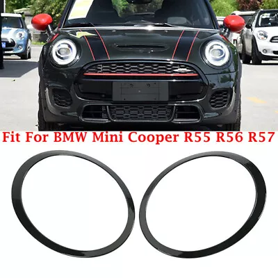Pair Gloss Black Front Headlight Trim Rings Fits Mini Cooper R55 R56 2007-2015 • $35.07
