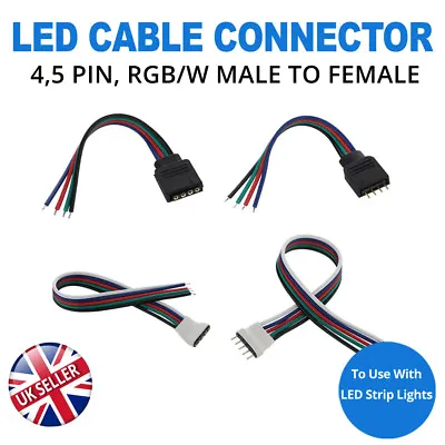 £2.39 • Buy LED Strip Wire To Male Female Connector Cable For 5050 3528 Light RGB/W 4/5 Pin 