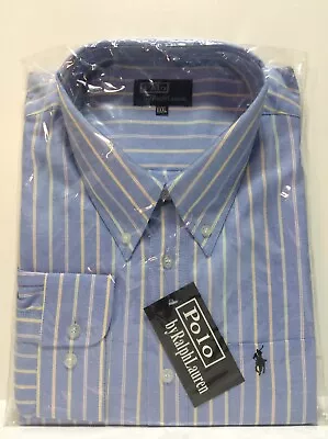 Ralph Lauren Men’s Polo Shirt Pale Blue With Pastel Coloured Stripes Size XXXL • $30