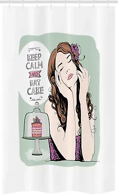 Keep Calm Stall Shower Curtain Eat Cake Text And Woman • £17.99