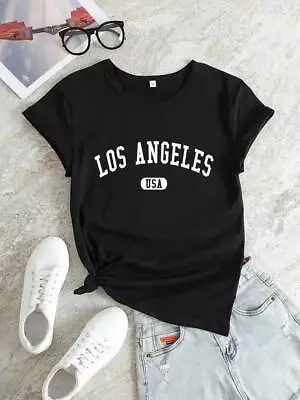 Los Angeles Print Womens T-shirt Round Neck Casual Style Fitted Ladies Baggy Top • £8.39