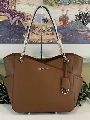 Michael Kors Jet Travel Large X Chain Shoulder Tote Bag Mk Luggage Brown Leather • $146.99