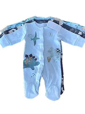 £15.99 • Buy Baby Boys Girls 3 Pack Dinosaurs Sleepsuits Applique