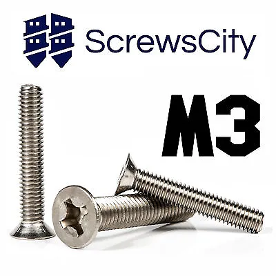 £2.27 • Buy M3 (3mm Ø) PHILLIPS MACHINE SCREWS COUNTERSUNK FLAT HEAD BOLTS STAINLESS STEEL