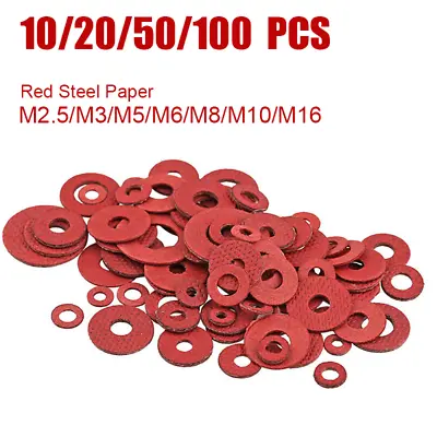 Red Steel Paper Fiber Flat Washer Insulation Gasket M2.5 M3 M5 M6 M8 M10 M16 • $4.85