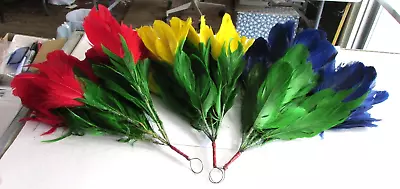 3 Vintage Colored Feather Flower Bouquets Flowers From Sleeve Magic Trick • $25.95