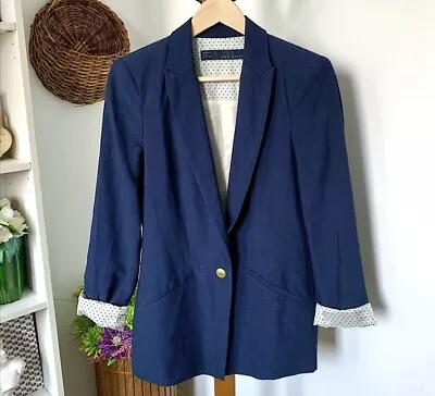 Zara Silk Blend Navy Boyfriend Blazer Oversized Relaxed Fit S • £65.57