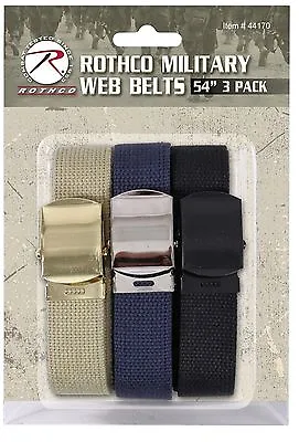 Military Cotton Web Belt 3-Pack THREE 54  Cut-To-Fit Khaki Navy & Black Belts • $20.99