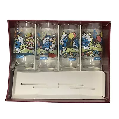 Wallace Berrie & Co Smurf Drinking Glasses - Set Of 4 / Vintage 1980s • $45.49