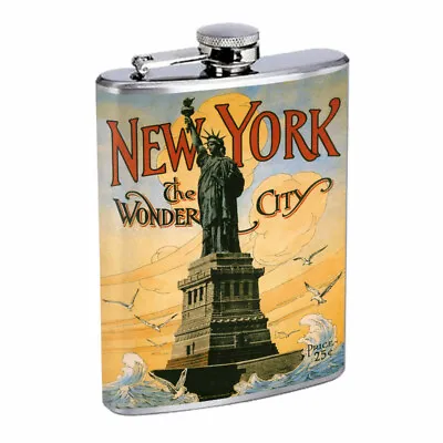 New York Vintage Em1 8oz Stainless Steel Flask Drinking Whiskey Liquor • $14.95