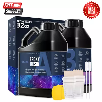 Epoxy Resin 32OZ - Crystal Clear Epoxy Resin Kit - No Yellowing No Bubble NEW • $34.53