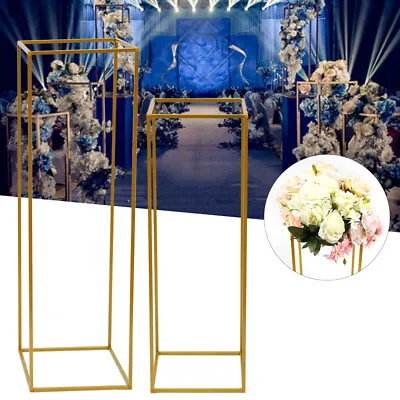 Wedding Gold Metal Floor Flower Backdrop Decor Rack Geometric Column Stand • $57
