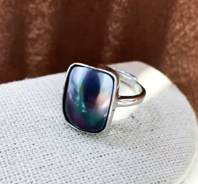 S2240 11x15mm Blue Rectangle South Sea MABE Pearl Ring 925Sterling Silver • $29.99