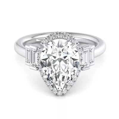 4.3CT Pear Cut With Baguette Diamond Five Stone Gold Proposal Love Ring For Her • $123.19
