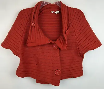 Anthropologie Moth Cardigan Sweater Big Button Knit Wool Sz M Orange Crop Read • $19.99