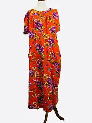 La Rosa Vintage Hawaiian Dress Womens Medium Floral Maxi House Dress MuMu • $18.53