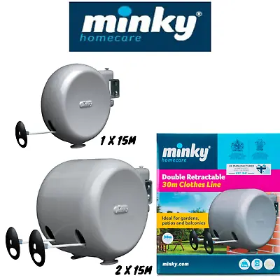 Minky Retractable Single&Double Washing Clothes Line Reels Wall Mounted 15m30m • £14.25