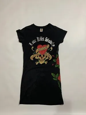 ED HARDY By CHRISTIAN AUDIGIER Y2K Women's Size M Black T-shirt Tunika • $25