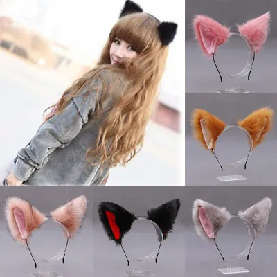 Faux Fox Fur Cat Ears Hair Hoop Plush Hairpins Headband Cosplay Party Costume- Ṅ • $3.92