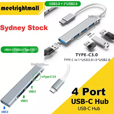 Multi Type-C Hub 4 Port USB 3.0 High Speed Slim Compact Expansion Smart Splitter • $6.95