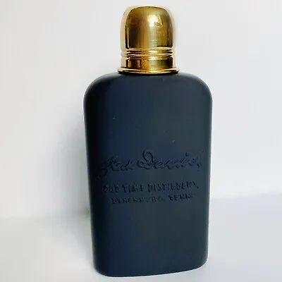 JACK DANIELS Matte Black Glass Flask Decanter With Gold Brass Shot Top VINTAGE • £38.56