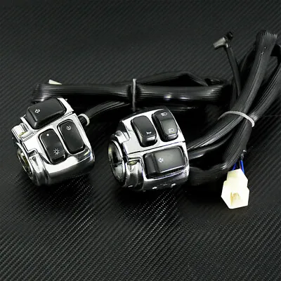 $46.98 • Buy Chrome 1  Handlebar Control Switches + Wiring Harness Kit For Harley Dyna 96-11