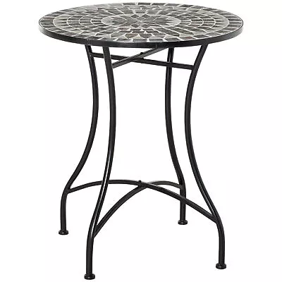 Outsunny Mosaic Side Table Bistro Coffee Table For Garden Patio Balcony Grey • £52.99