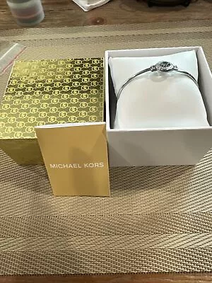 MICHAEL KORS Crystal Pave Silver Tone Logo Bangle Bracelet  MKJ6520 • $50