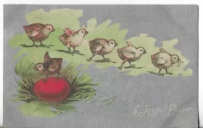 VTG Easter Postcard-Silver Card Joyful Easter Baby Chicks And An Egg • $2.99
