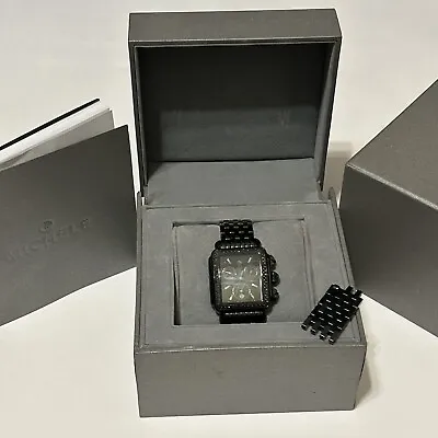 Michele Deco Noir 108 Diamond Black Steel Chronograph Women's Watch MW06A02E1937 • $700