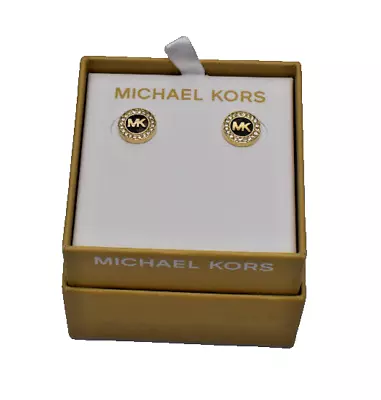 Michael Kors Pave MK Logo Studs Earrings Goldtone New In Box! • $49.99