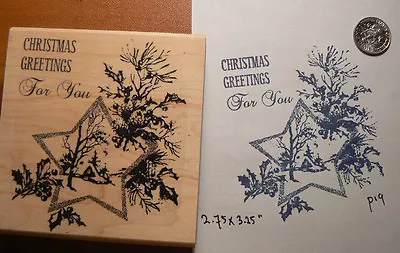 Christmas Greetings For You Vintage Image  3x3  WM Rubber Stamp P19 • $14.75