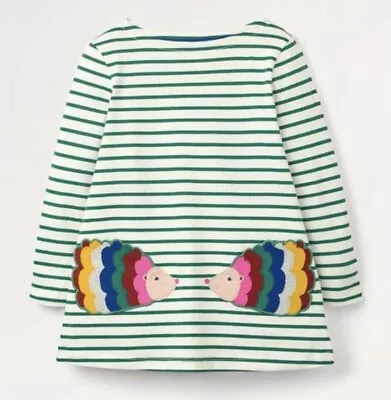 £12.95 • Buy MINI BODEN Girls Pocket Tunic Dress Long Sleeved Cotton Jersey Hedgehog Applique