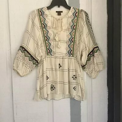 Anthropologie Vineet Bahl Brielle Embroidered Peasant Top Size S  • $29