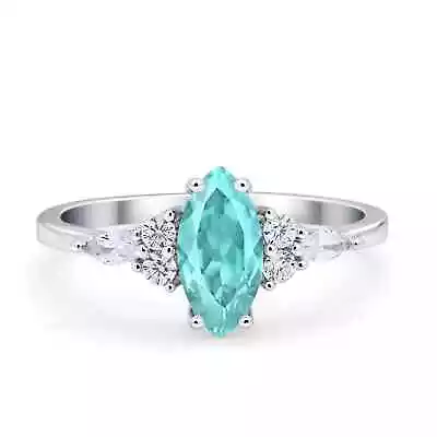 Vintage Style Marquise Wedding Ring Simulated Paraiba Tourmaline CZ 925 Sterling • $22.49