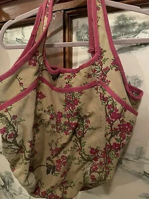 Lucky Brand Canvas Tote Bag Cherry Blossoms Birds Boho Vintage Hobo • $29