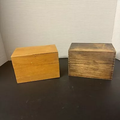 Lot Of 2 1 Vtg Oak & 1 Pine? Wood File Box 3x5 Card Recipe 1w/Dovetail Joints • $24.99