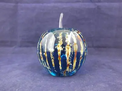 Mdina Glass Paperweight Apple Shaped Blue With Brown Stripes. • £16.96