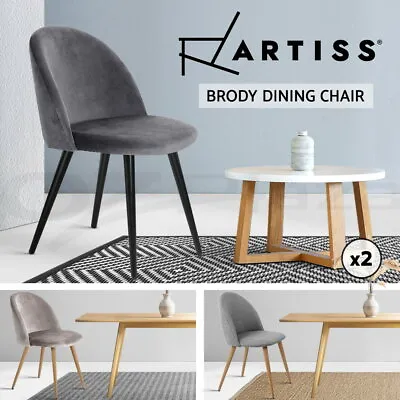 Artiss Dining Chairs Chair Fabric Velvet Cafe Modern Seat Grey Black Set Of 2 • $107.95