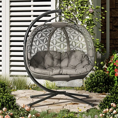 £249.99 • Buy Cushioned Double Hanging Swing Chair W/ Stand & Cup Holders, Brown